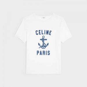 Celine 70 s anchor in cotton jersey T-shirts Off White / Navy | CL-592778