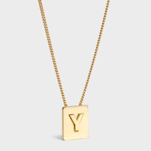 Celine Alphabet Y in Brass with Gold finish Necklaces Gold | CL-592288