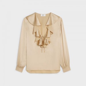 Celine Blouse with jabot in satin crepe Shirts Champagne | CL-592815