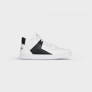 Celine C02 TRAINER MID WITH SCRATCH in CALFSKIN Sneakers Optic White / Black | CL-592542