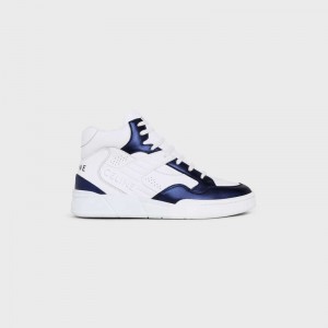 Celine C06 HIGH in CALFSKIN & METALLIC CALFSKIN Sneakers Optic White/Blue | CL-591908