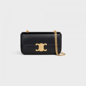 Celine CHAIN SHOULDER BAG in shiny calfskin Triomphe Black | CL-593226