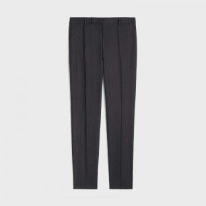 Celine CLASSIC STRIPED FLANNEL Trousers Noir/Gris | CL-592023