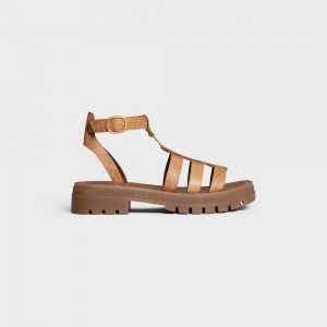 Celine CLEA TRIOMPHE GLADIATOR CHUNKY in CROCODILE STAMPED CALFSKIN Sandals Light Caramel | CL-592575