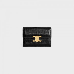 Celine CLUTCH SOIR TRIOMPHE in NILOTICUS CROCODILE Mini Bags Black | CL-593020