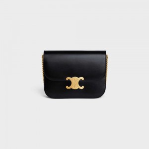 Celine COLLEGE bag in shiny calfskin Triomphe Black | CL-593168