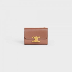 Celine COMPACT WITH COIN TRIOMPHE in Shiny calfskin Wallets Bronze | CL-592982