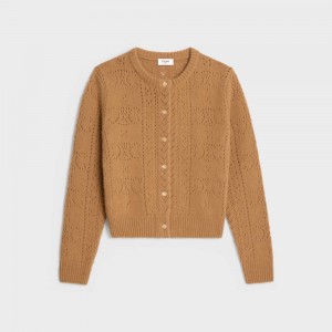 Celine Cardigan in cashmere and silk pointelle Knitwear Camel | CL-592690