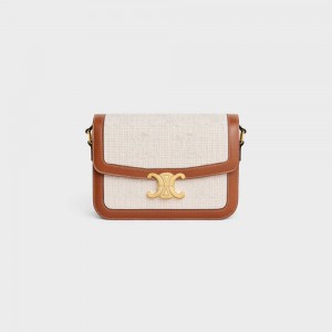 Celine Classique Bag in TEXTILE WITH CROCHET EMBROIDERY Triomphe Natural / Tan | CL-593181