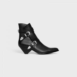 Celine DOUBLE BUCKLE ZIPPED CONIQUE in SHINY CALFSKIN Boots Black | CL-591876