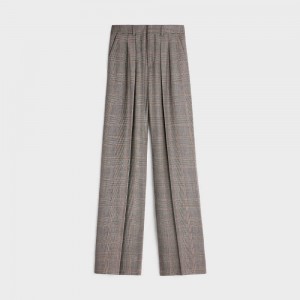 Celine Double-pleated Tixie in checked flannel Pants Noir/Vanille/Chataigne | CL-592736