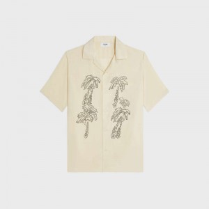 Celine Embroidered Hawaiian in viscose Shirts Milky Beige | CL-592150