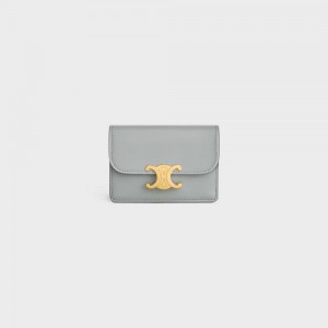 Celine FLAP TRIOMPHE Shiny calfskin Card Holders Pearl Blue | CL-592947