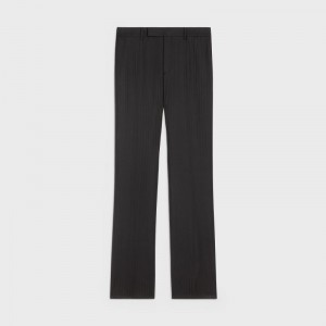 Celine FLARED CROPPED IN STRIPED WOOL Trousers Black | CL-592013