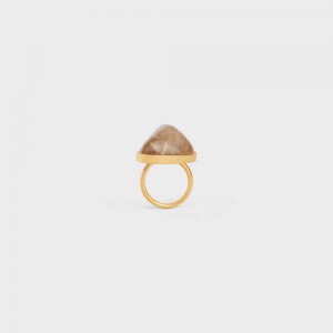 Celine Folk in Brass with Gold Finish and Rutilated Quartz Rings Gold / Quartz Rutile | CL-592191