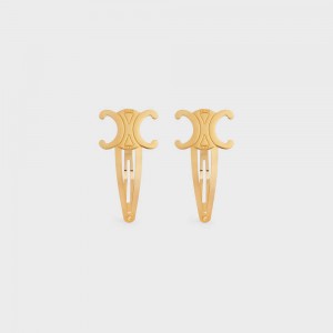 Celine Hair Accessories Set of 2 Triomphe Snap Hair Clips in Brass with Gold Finish and Steel Hair Accessories Gold | CL-592316