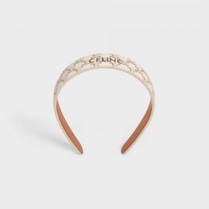 Celine Headband in Triomphe Canvas and Calfskin Hair Accessories Gold / White | CL-592338