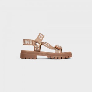 Celine LEO STRAPPY in WOOL WITH JACQUARD Sandals Light Beige/White | CL-592592