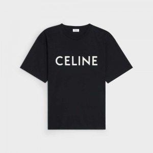 Celine LOOSE IN COTTON JERSEY T-shirts Black / white | CL-592793