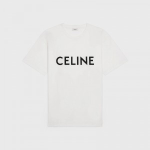 Celine LOOSE IN COTTON JERSEY T-shirts Chalk / Black | CL-592139