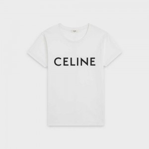 Celine LOOSE IN COTTON JERSEY T-shirts Ecru / Black | CL-592795