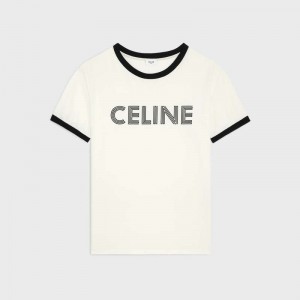 Celine LOOSE IN COTTON JERSEY T-shirts dirty white/ black | CL-592125