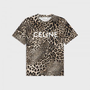 Celine LOOSE IN COTTON JERSEY T-shirts leopard / offwhite | CL-592135