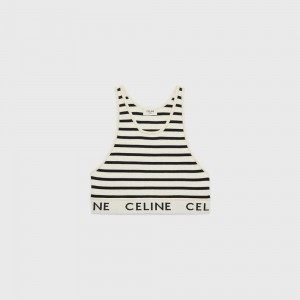 Celine MESH SPORTS BRA Sweatshirts Cream / Navy | CL-592809