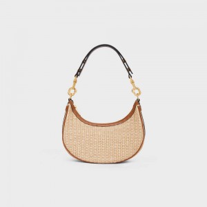 Celine MediumStrap Bag in RAFFIA EFFECT TEXTILE AND CALFSKIN Ava Natural / Tan | CL-593100