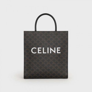 Celine Medium Vertical in Triomphe Canvas with celine print Cabas Black | CL-591836