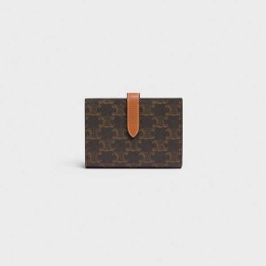 Celine Medium strap in Triomphe Canvas and Lambskin Wallets Tan | CL-592990