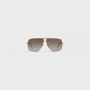 Celine Metal Frame 25 in Metal with Polarized Lenses Sunglasses Gold / Gradient Brown | CL-591754