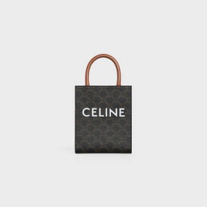 Celine Mini Vertical in Triomphe Canvas and calfskin with print Cabas Tan | CL-593085