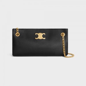 Celine NEWSPAPER CHAIN BAG SOFT in SUPPLE CALFSKIN Triomphe Black | CL-593166