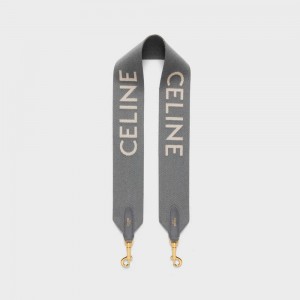 Celine Short Strap in Wool with jacquard Leather Goods Accessories Grey / White | CL-592913