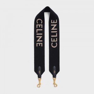 Celine Short Strap in Wool with jacquard Leather Goods Accessories Black / white | CL-592912