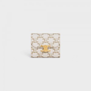 Celine Small TRIOMPHE in Triomphe Canvas Wallets White/Tan | CL-592978