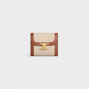 Celine Small TRIOMPHE in textile and calfskin Wallets Natural / Tan | CL-592976