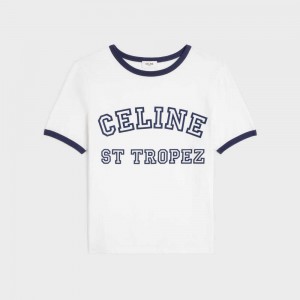 Celine St Tropez 70 s in cotton jersey T-shirts Off White / Navy | CL-592780