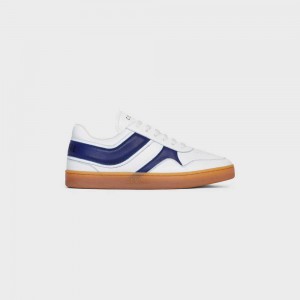 Celine TRAINER LOW LACE-UP in CALFSKIN Sneakers Optic White/Navy/Beige | CL-592549