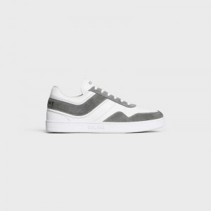 Celine TRAINER LOW LACE-UP in SUEDE CALFSKIN AND CALFSKIN Sneakers Grey/Optic White | CL-591901