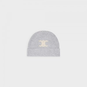 Celine TRIOMPHE EMBROIDERED BEANIE IN SEAMLESS CASHMERE Hat Light Grey | CL-592370