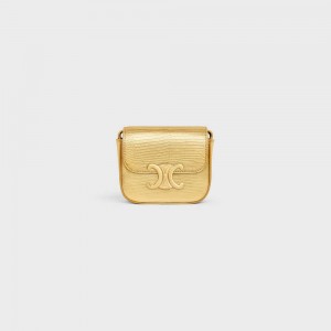 Celine TRIOMPHE in LAMINATED LIZARD Mini Bags Gold | CL-593017