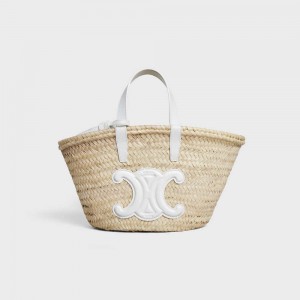 Celine Teen Triomphe Classic in Palm leaves and Calfskin Panier White | CL-593070