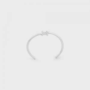 Celine Triomphe Asymmetric Cuff in Brass with Rhodium Finish Bracelets Silver | CL-592200