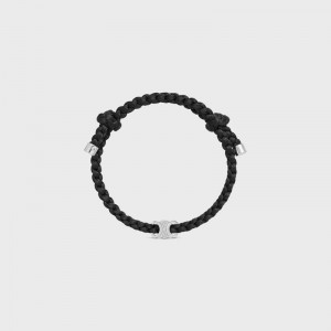 Celine Triomphe Beach in Silk and Brass with Rhodium Finish Bracelets Black/Silver | CL-591651