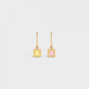 Celine Triomphe Cube in Brass with Gold Finish and Colored Enamel Earrings Gold & Multicolour | CL-592304