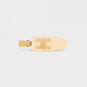 Celine Triomphe Flat Hair Clip in Vanilla Acetate and Brass with Gold Finish and Steel Hair Accessories Vanilla / Gold | CL-592323