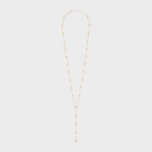 Celine Triomphe Folk Beads Sautoir in Brass with Gold Finish Necklaces Gold | CL-592245