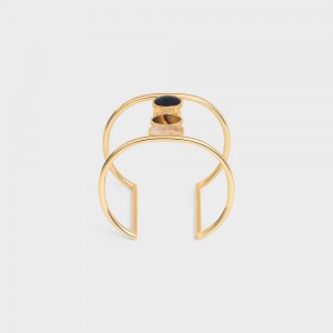 Celine Triomphe Indie Cuff in Brass with Gold Finish, Rutilated Quartz, Tiger Eye and Hawk Eye Bracelets Gold & Multicolour | CL-592197